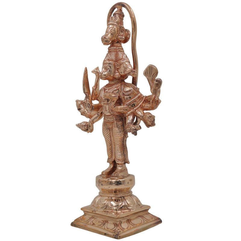 Bronze Panchamukhi Hanuman Idol | Five Faced Anjaneya Bajrangbali Murti | Panchmukhi Veer Maruti Sculpture for Home Temple Pooja Decor, Gold, 11 Inch, 1 Piece