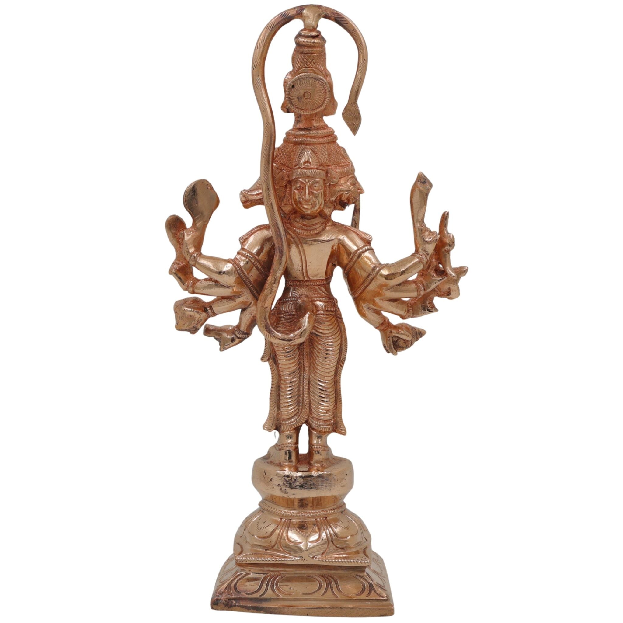 Bronze Panchamukhi Hanuman Idol | Five Faced Anjaneya Bajrangbali Murti | Panchmukhi Veer Maruti Sculpture for Home Temple Pooja Decor, Gold, 11 Inch, 1 Piece