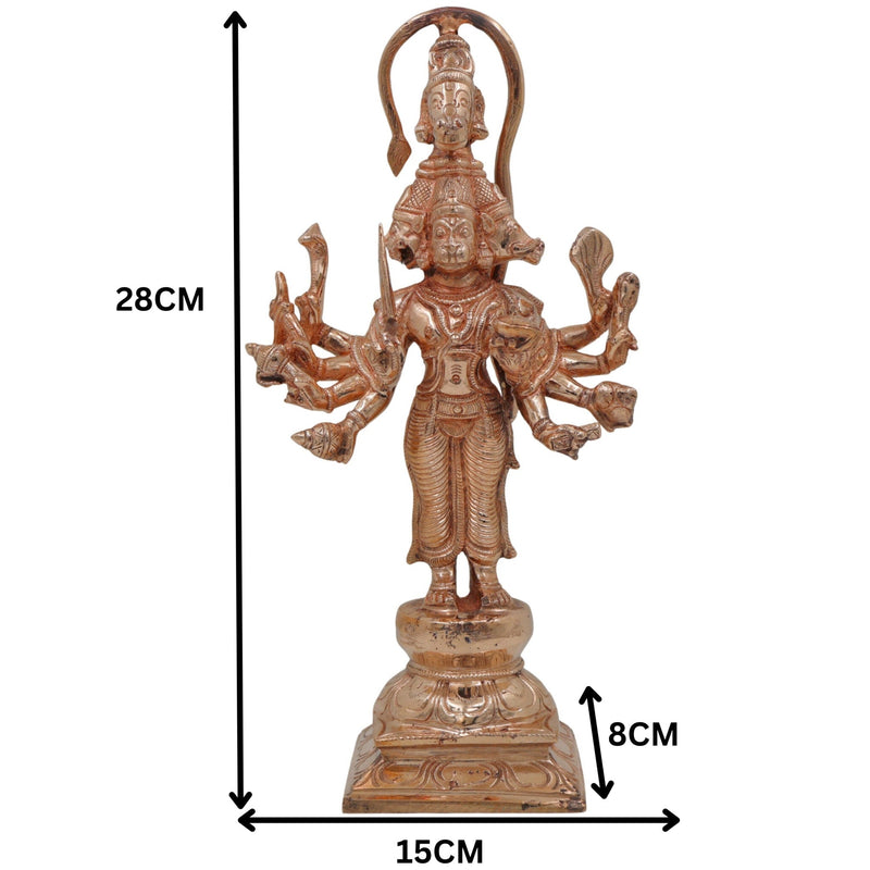 Bronze Panchamukhi Hanuman Idol | Five Faced Anjaneya Bajrangbali Murti | Panchmukhi Veer Maruti Sculpture for Home Temple Pooja Decor, Gold, 11 Inch, 1 Piece