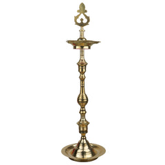 Brass Table Lamp, Handcrafted Peetal Pittal Pooja Lamp, Decorative LED Table Light, Home, Temple & Office Spiritual Decor, Gold, 26 Inch, 1 Piece