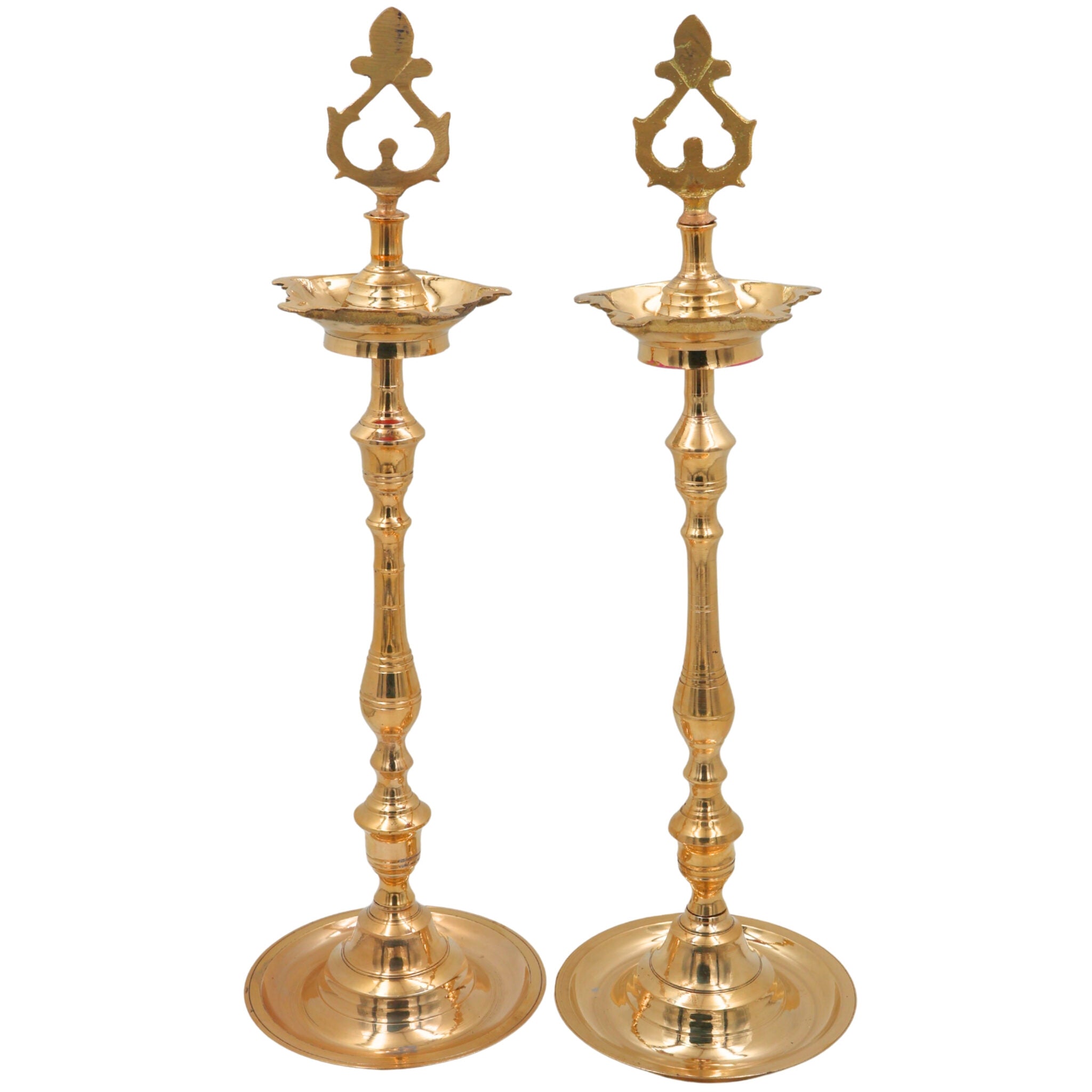 Brass Table Lamp for Pooja, Handcrafted Peetal Decorative Lamp, Temple & Home Lighting, Traditional Brass/Pittal Spiritual Lamp, Gold, 17.5 Inch, 1 Piece