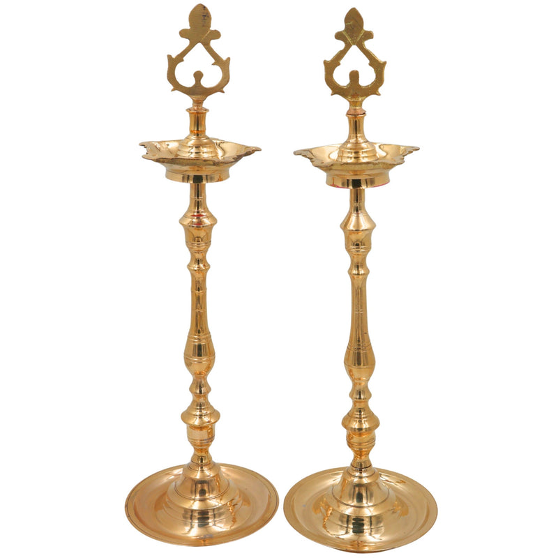 Brass Table Lamp for Pooja, Handcrafted Peetal Decorative Lamp, Temple & Home Lighting, Traditional Brass/Pittal Spiritual Lamp, Gold, 17.5 Inch, 1 Piece