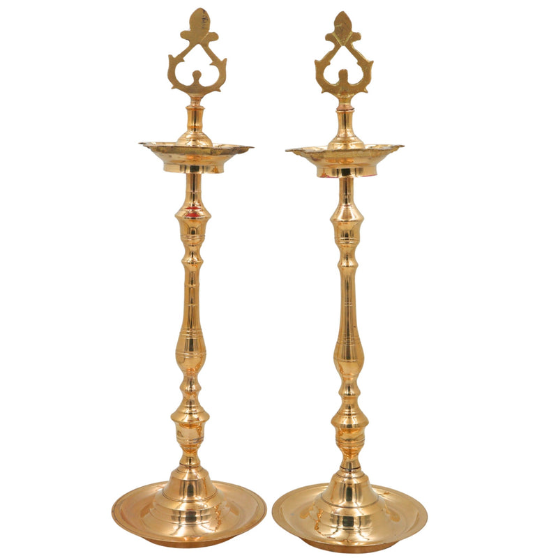 Brass Table Lamp for Pooja, Handcrafted Peetal Decorative Lamp, Temple & Home Lighting, Traditional Brass/Pittal Spiritual Lamp, Gold, 17.5 Inch, 1 Piece