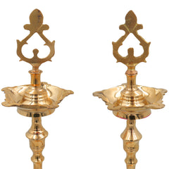 Brass Table Lamp for Pooja, Handcrafted Peetal Decorative Lamp, Temple & Home Lighting, Traditional Brass/Pittal Spiritual Lamp, Gold, 17.5 Inch, 1 Piece