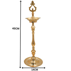 Brass Table Lamp for Pooja, Handcrafted Peetal Decorative Lamp, Temple & Home Lighting, Traditional Brass/Pittal Spiritual Lamp, Gold, 17.5 Inch, 1 Piece