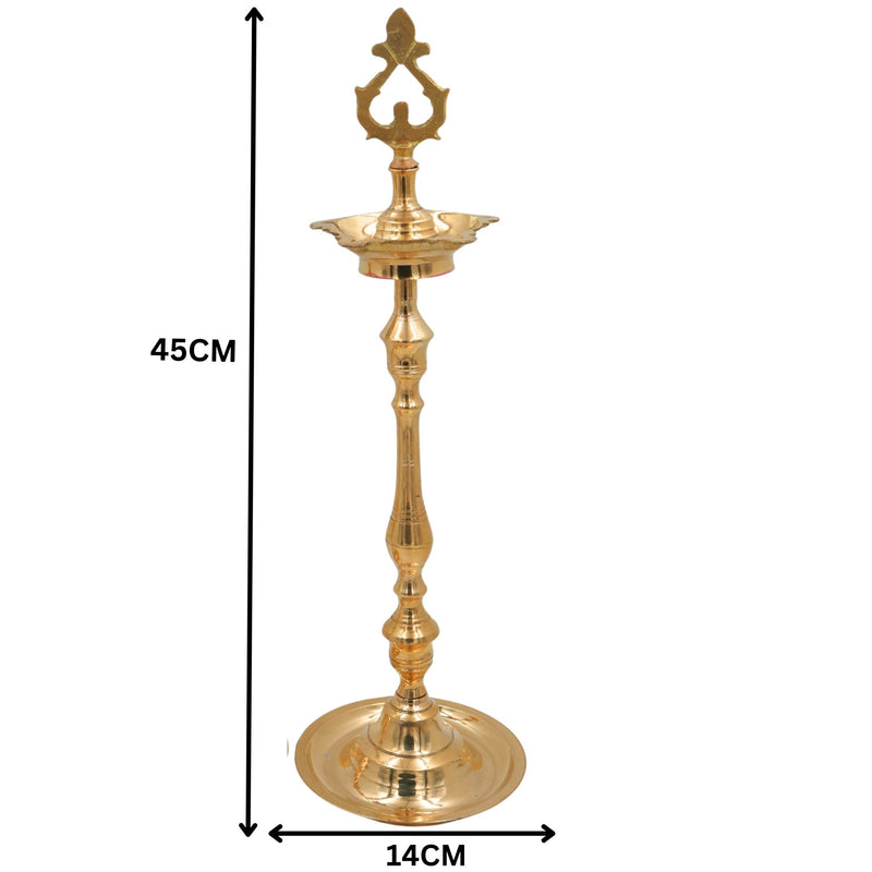 Brass Table Lamp for Pooja, Handcrafted Peetal Decorative Lamp, Temple & Home Lighting, Traditional Brass/Pittal Spiritual Lamp, Gold, 17.5 Inch, 1 Piece