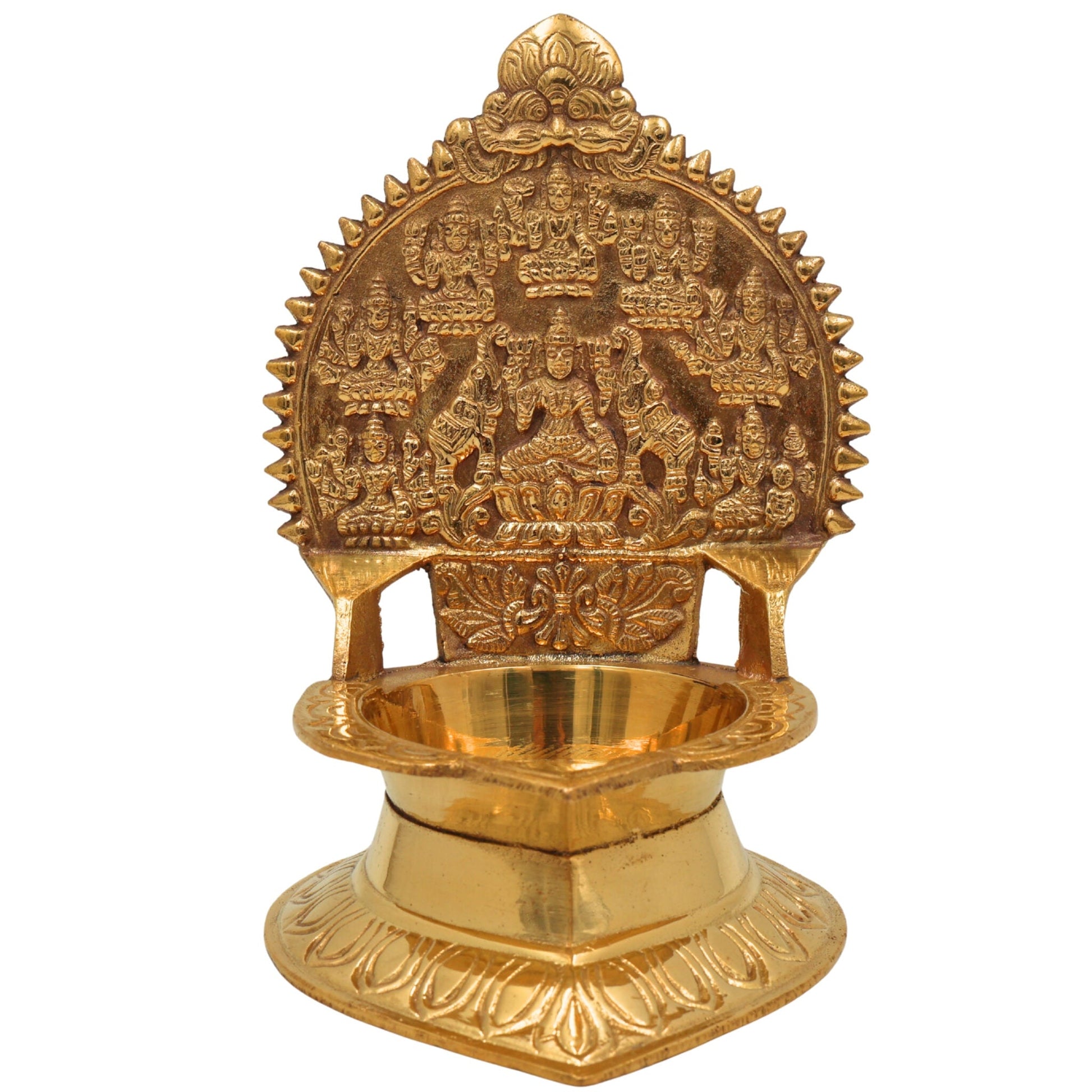 Brass Kamakshi Lamp, Kamatchi Vilakku, Kamakshi Amman Diya, Handcrafted Temple Kuthu Vilakku, Traditional Pooja Lamp, Gold, 7.5 Inch, 1 Piece