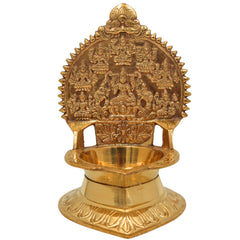Brass Kamakshi Lamp, Kamatchi Vilakku, Kamakshi Amman Diya, Handcrafted Temple Kuthu Vilakku, Traditional Pooja Lamp, Gold, 7.5 Inch, 1 Piece