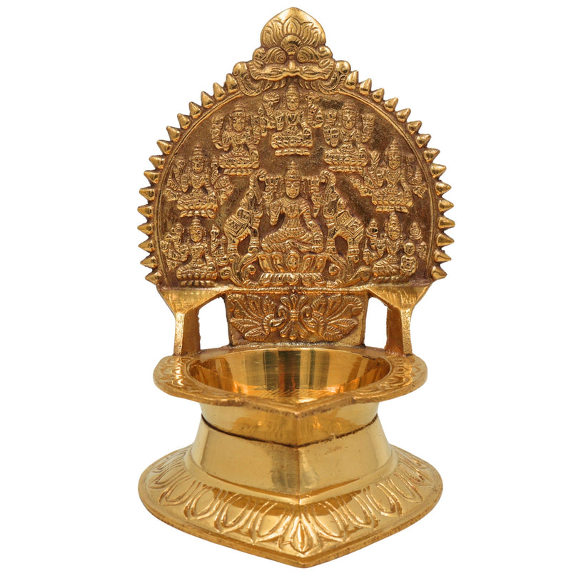 Brass Kamakshi Lamp, Kamatchi Vilakku, Kamakshi Amman Diya, Handcrafted Temple Kuthu Vilakku, Traditional Pooja Lamp, Gold, 7.5 Inch, 1 Piece