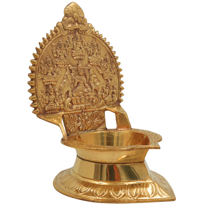 Brass Kamakshi Lamp, Kamatchi Vilakku, Kamakshi Amman Diya, Handcrafted Temple Kuthu Vilakku, Traditional Pooja Lamp, Gold, 7.5 Inch, 1 Piece