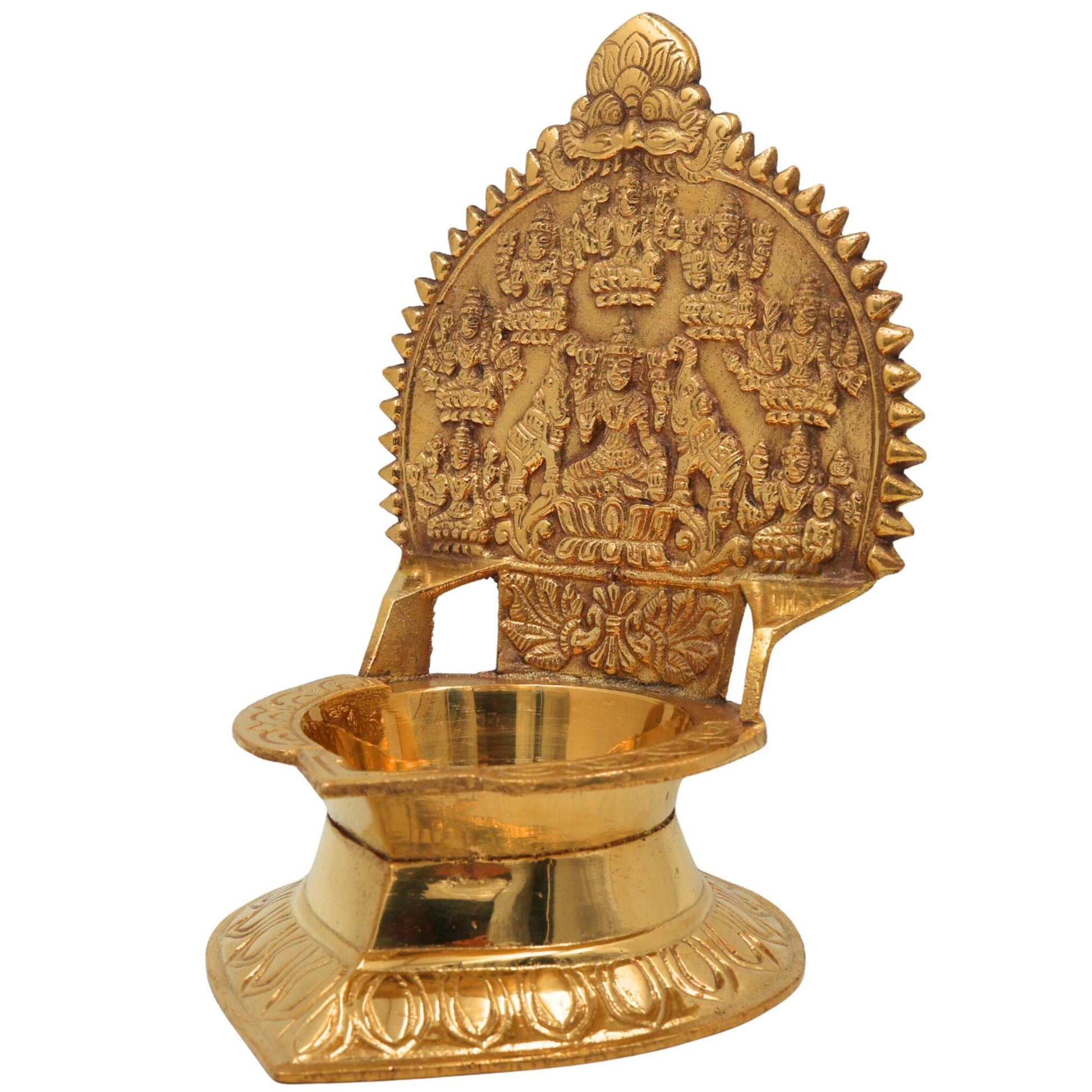 Brass Kamakshi Lamp, Kamatchi Vilakku, Kamakshi Amman Diya, Handcrafted Temple Kuthu Vilakku, Traditional Pooja Lamp, Gold, 7.5 Inch, 1 Piece