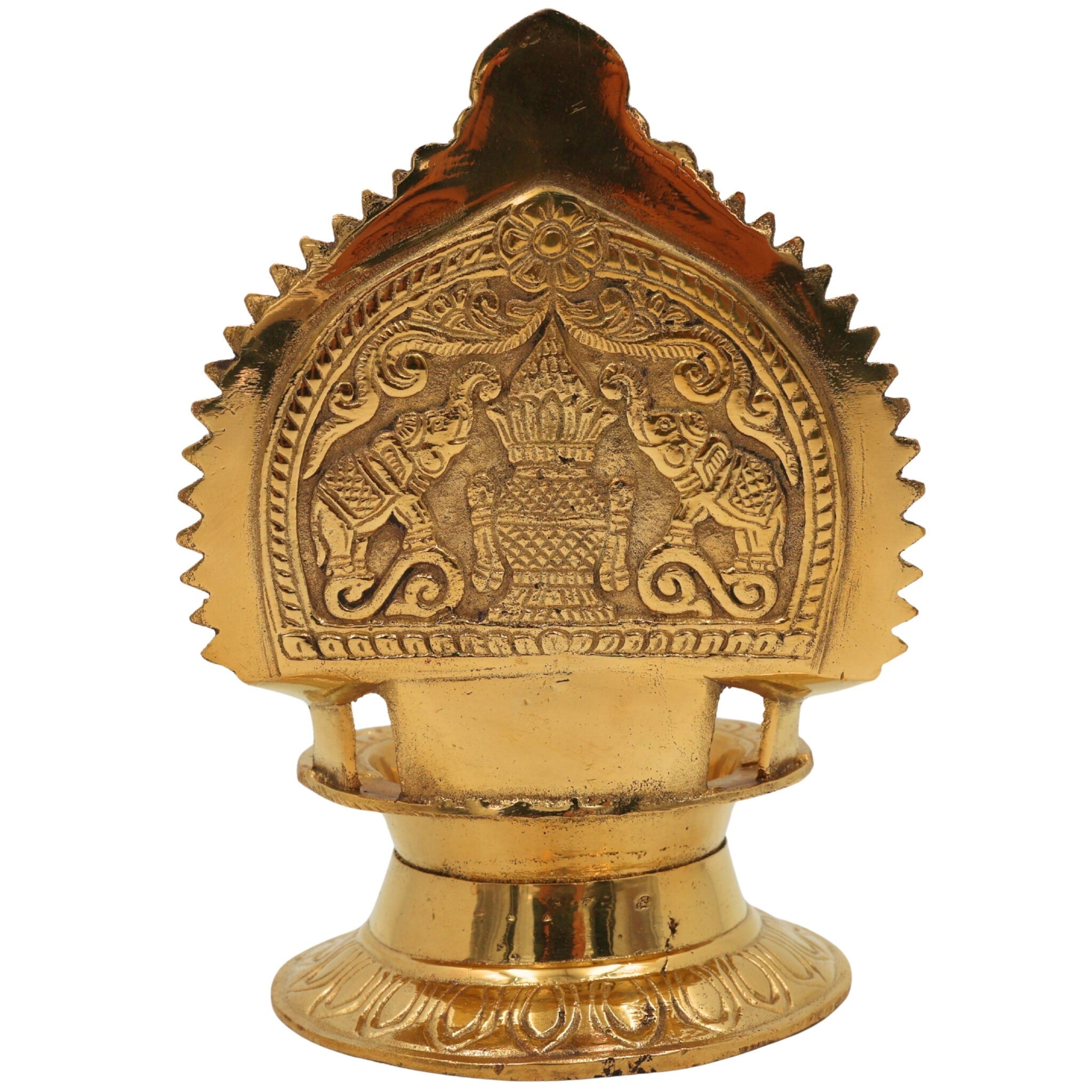 Brass Kamakshi Lamp, Kamatchi Vilakku, Kamakshi Amman Diya, Handcrafted Temple Kuthu Vilakku, Traditional Pooja Lamp, Gold, 7.5 Inch, 1 Piece