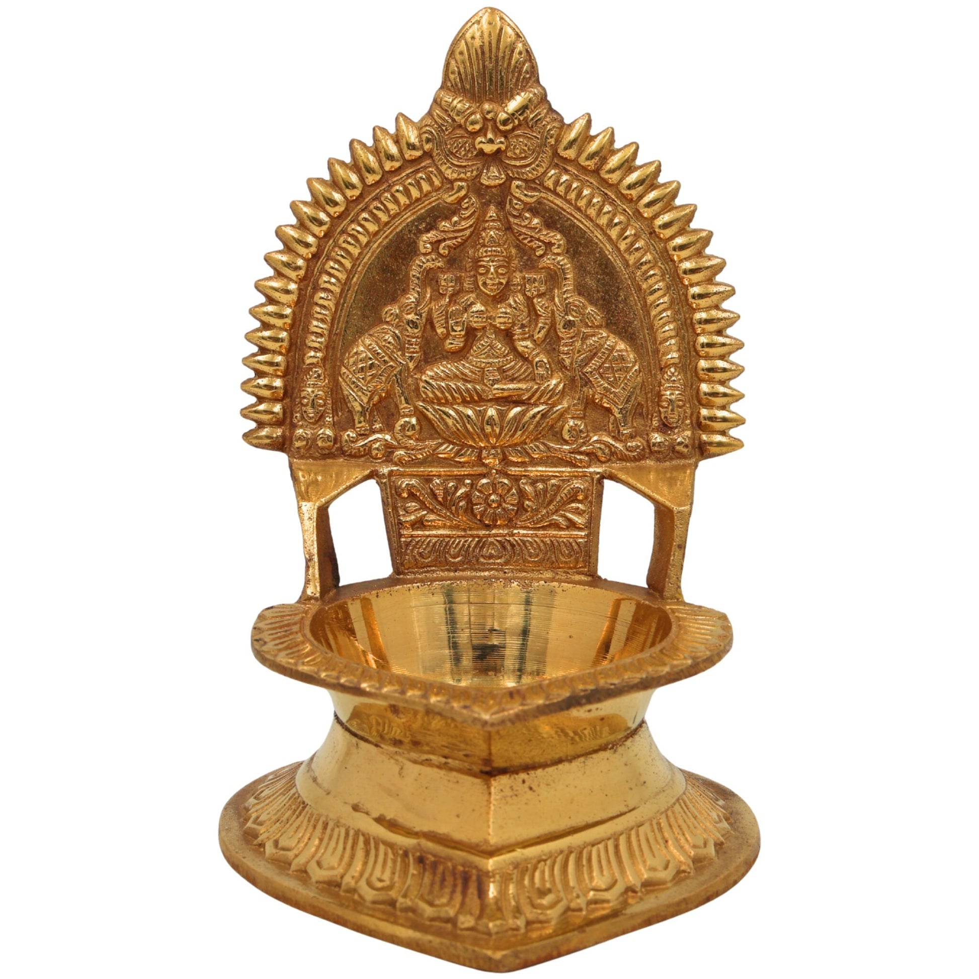 Brass Kamakshi Lamp Diya – Handcrafted Kamatchi Vilakku, Kuthu Vilakku, Temple Pooja Deepam, Kamakshi Amman Idol, Traditional South Indian Lamp, Gold, 7.5 Inch, 1 Piece