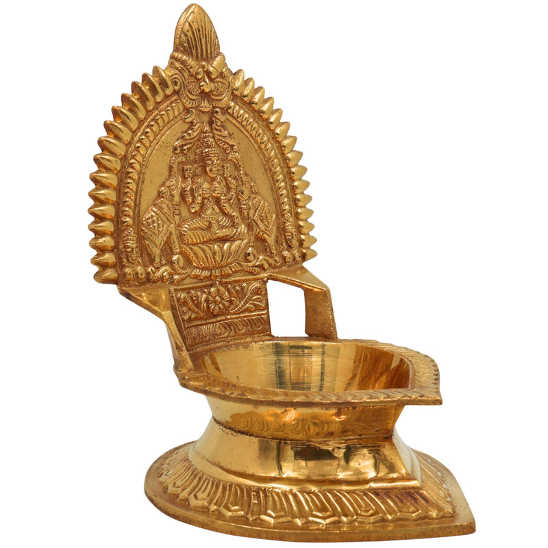 Brass Kamakshi Lamp Diya – Handcrafted Kamatchi Vilakku, Kuthu Vilakku, Temple Pooja Deepam, Kamakshi Amman Idol, Traditional South Indian Lamp, Gold, 7.5 Inch, 1 Piece