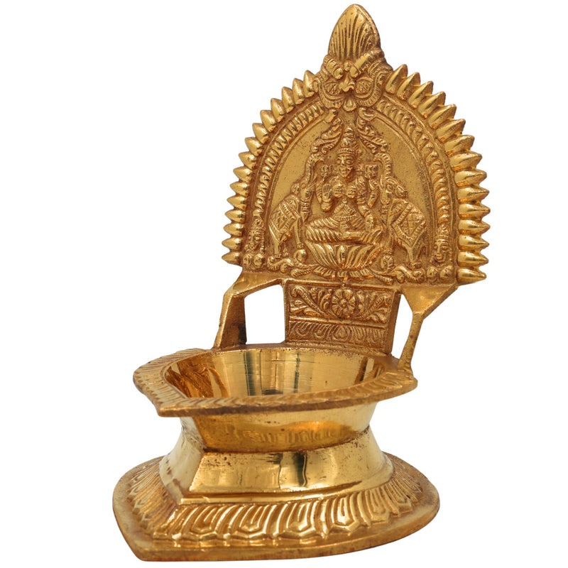 Brass Kamakshi Lamp Diya – Handcrafted Kamatchi Vilakku, Kuthu Vilakku, Temple Pooja Deepam, Kamakshi Amman Idol, Traditional South Indian Lamp, Gold, 7.5 Inch, 1 Piece