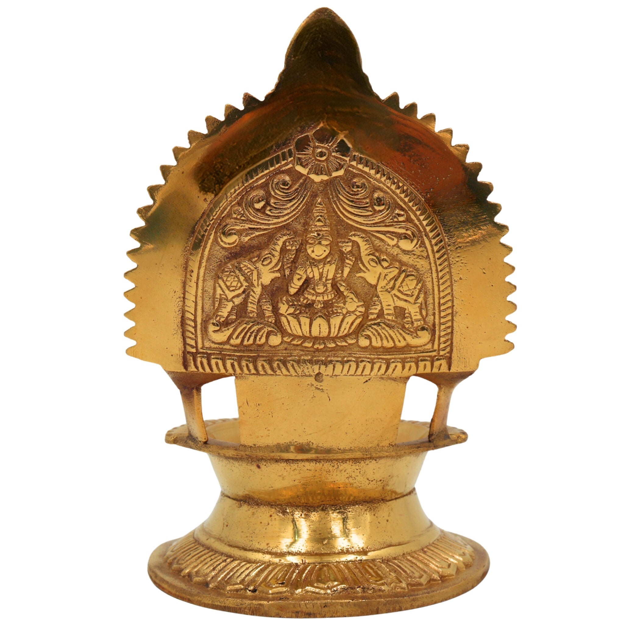 Brass Kamakshi Lamp Diya – Handcrafted Kamatchi Vilakku, Kuthu Vilakku, Temple Pooja Deepam, Kamakshi Amman Idol, Traditional South Indian Lamp, Gold, 7.5 Inch, 1 Piece