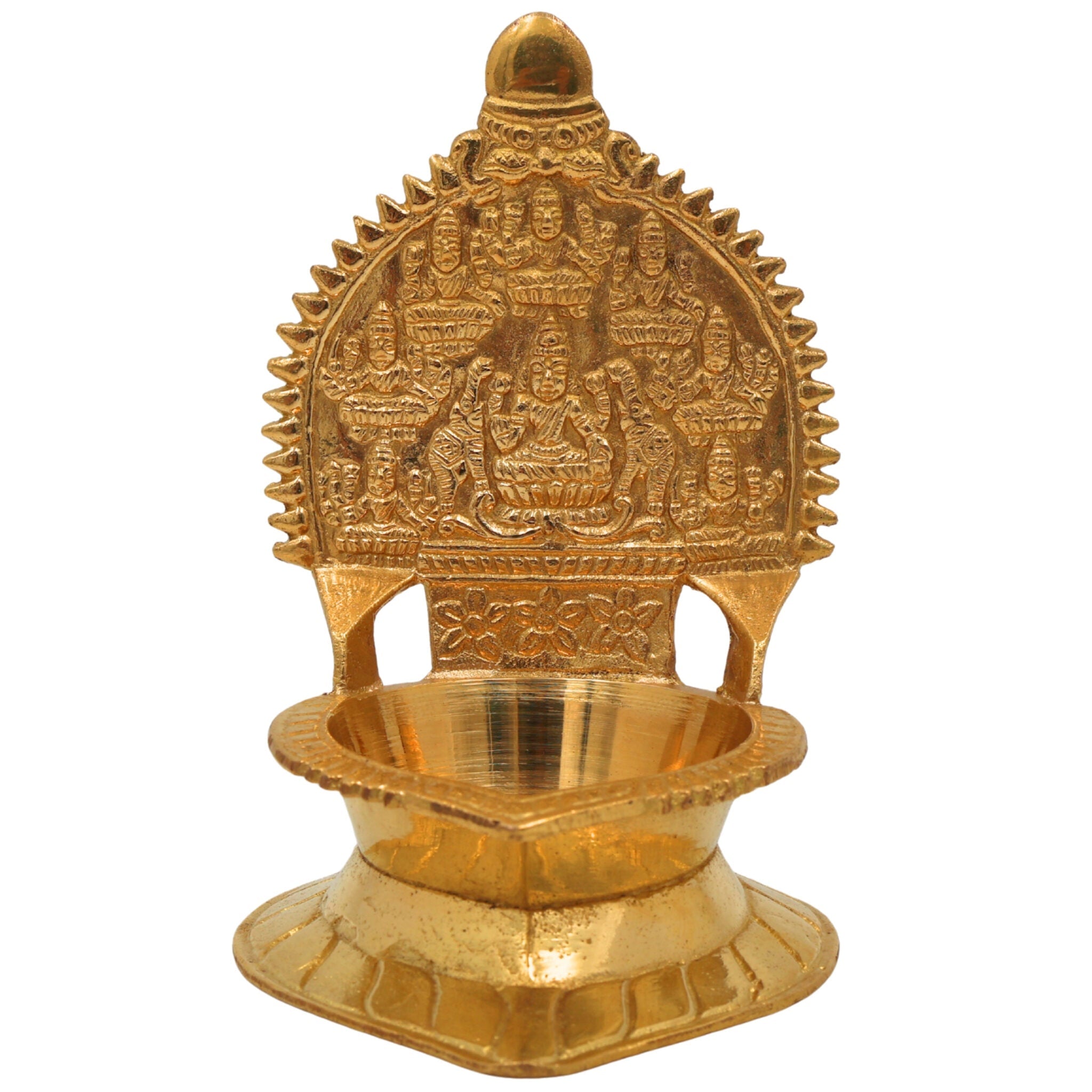 Brass Kamakshi Lamp, Kamatchi Vilakku, Kamakshi Amman Diya, Pooja Deepam for Temple & Home Decor, Gold, 5.5 Inch, 1 Piece