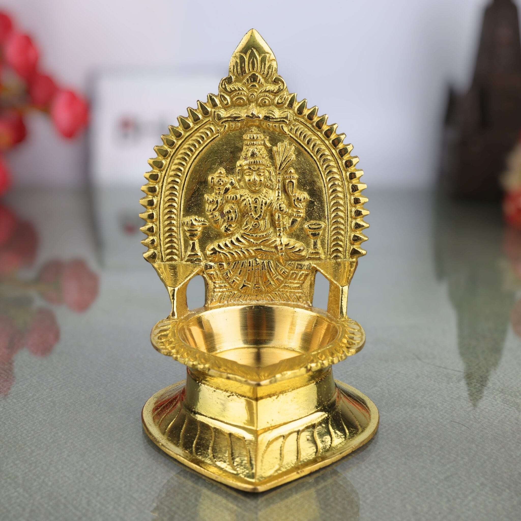 Brass Kamakshi Diya – Raja Rajeshwari Lamp, Pooja Deepam, Traditional Handmade Spiritual Lamp for Home & Temple Decor, Gold, 5 Inch, 1 Piece
