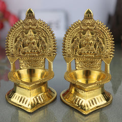Brass Kamakshi Vilakku | Kamatchi Deepam | Kamakshi Amman Diya | Kuthu Vilakku Pital Lamp for Pooja, Temple & Home Décor, Gold, 4.5 Inch, 2 Piece