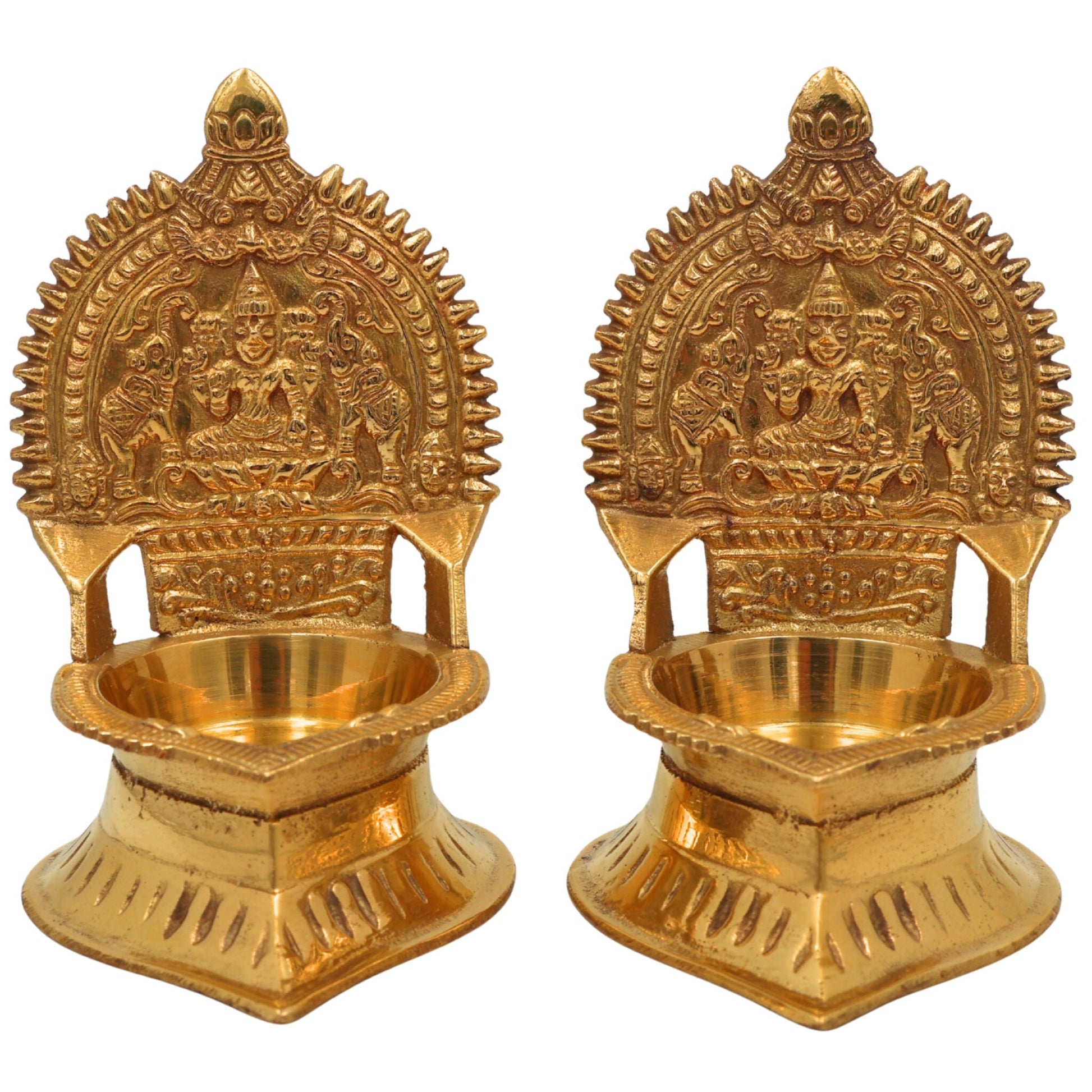 Brass Kamakshi Vilakku | Kamatchi Deepam | Kamakshi Amman Diya | Kuthu Vilakku Pital Lamp for Pooja, Temple & Home Décor, Gold, 4.5 Inch, 2 Piece