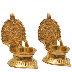 Brass Kamakshi Vilakku | Kamatchi Deepam | Kamakshi Amman Diya | Kuthu Vilakku Pital Lamp for Pooja, Temple & Home Décor, Gold, 4.5 Inch, 2 Piece
