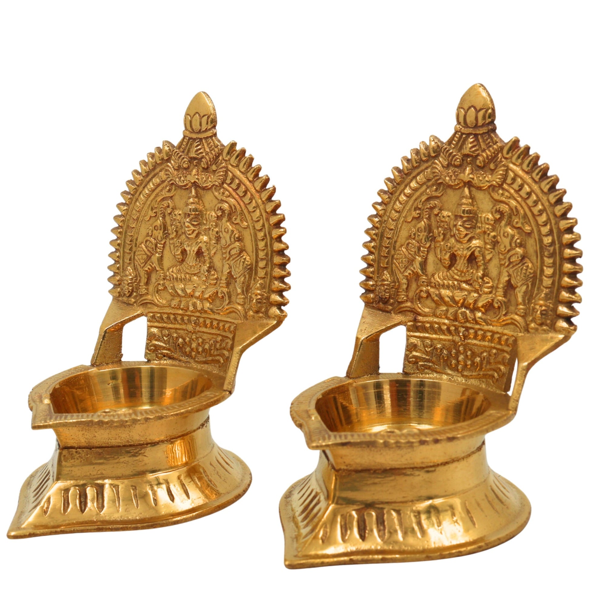 Brass Kamakshi Vilakku | Kamatchi Deepam | Kamakshi Amman Diya | Kuthu Vilakku Pital Lamp for Pooja, Temple & Home Décor, Gold, 4.5 Inch, 2 Piece