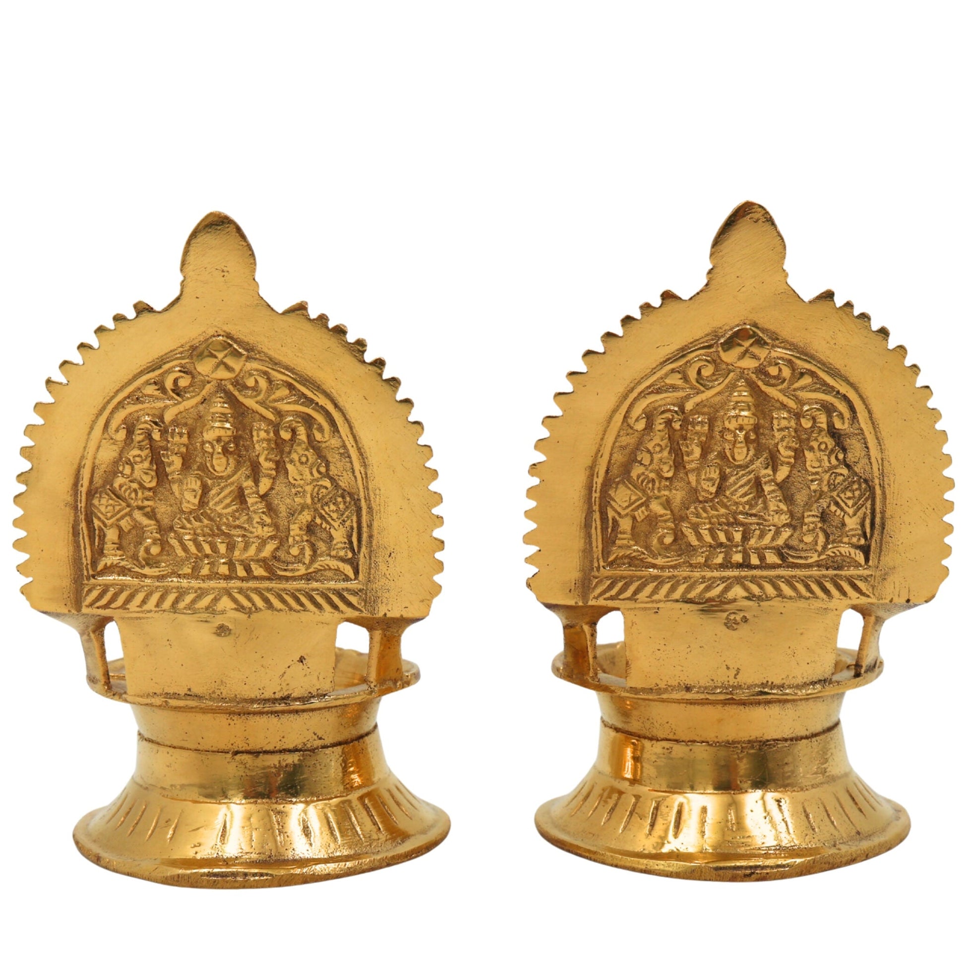 Brass Kamakshi Vilakku | Kamatchi Deepam | Kamakshi Amman Diya | Kuthu Vilakku Pital Lamp for Pooja, Temple & Home Décor, Gold, 4.5 Inch, 2 Piece