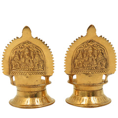 Brass Kamakshi Vilakku | Kamatchi Deepam | Kamakshi Amman Diya | Kuthu Vilakku Pital Lamp for Pooja, Temple & Home Décor, Gold, 4.5 Inch, 2 Piece