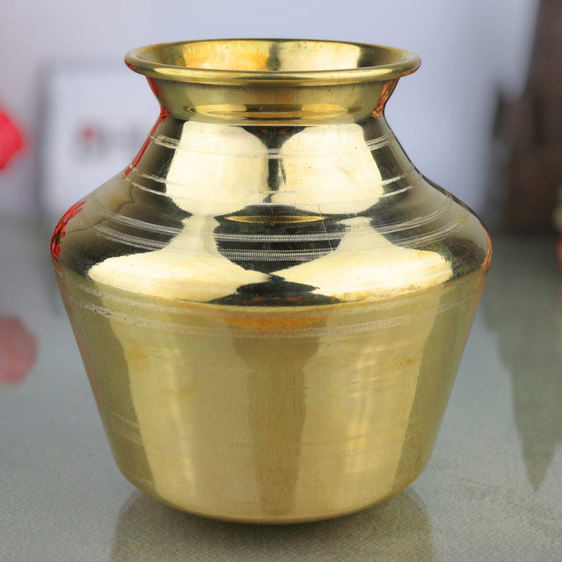 Brass Pooja Lota, Traditional Chombu Kalash Kudam Kumbham Jal Patra | Peetal Pital Mandir Lota for Temple Puja Rituals, Gold, 6 Inch, 1 Piece