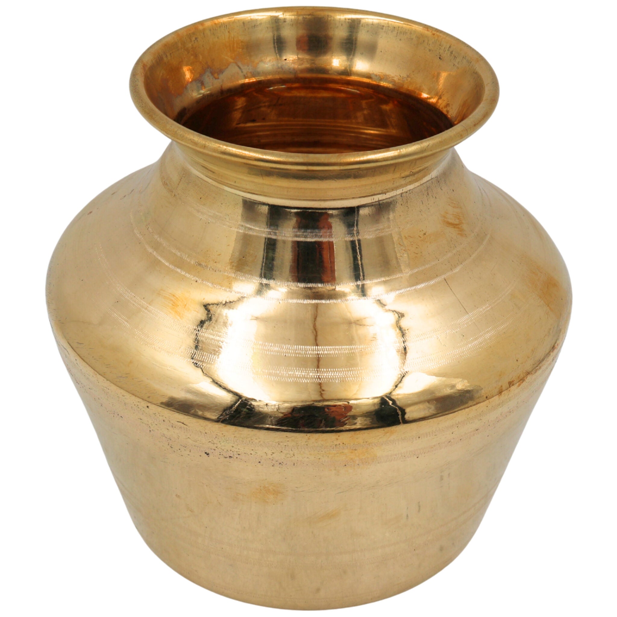 Brass Pooja Lota, Traditional Chombu Kalash Kudam Kumbham Jal Patra | Peetal Pital Mandir Lota for Temple Puja Rituals, Gold, 6 Inch, 1 Piece