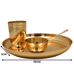 Brass Dinner Set | Peetal Thali Bhojan Set | Traditional Pital Pittal Hittale Vellipittalam Thali Plate Dinnerware for Dining & Gifting, Gold, 4 Inch, 1 Piece