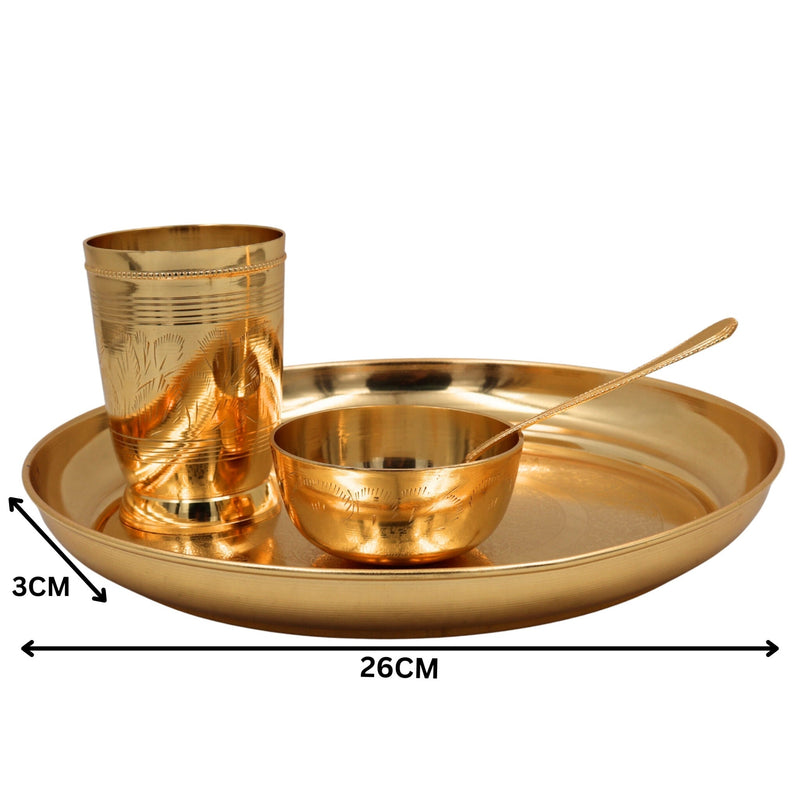 Brass Dinner Set | Peetal Thali Bhojan Set | Traditional Pital Pittal Hittale Vellipittalam Thali Plate Dinnerware for Dining & Gifting, Gold, 4 Inch, 1 Piece
