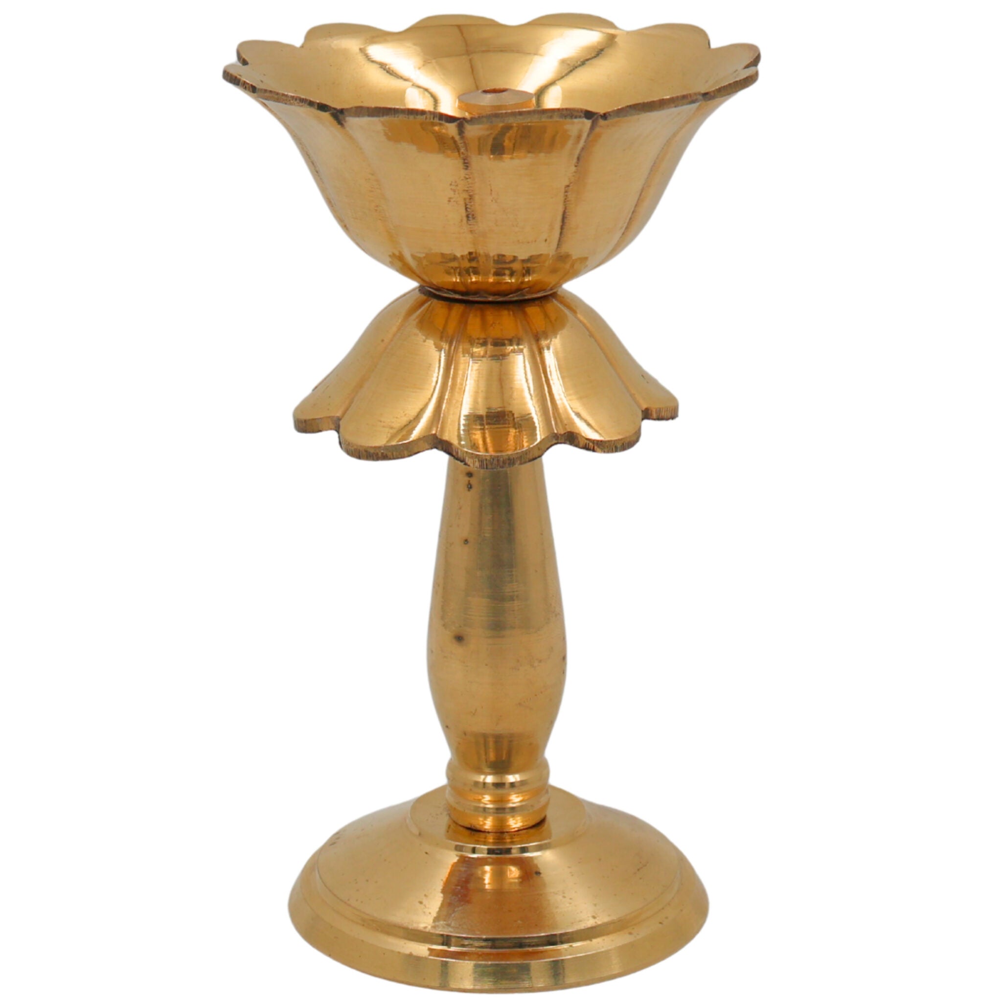 Brass Lotus Diya, Handcrafted Oil Lamp for Puja, Festival, Temple, Home Decor, Small Brass Pooja Lamp for Diwali and Spiritual Rituals, Gold, 6 Inch, 1 Piece