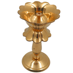 Brass Lotus Diya, Handcrafted Oil Lamp for Puja, Festival, Temple, Home Decor, Small Brass Pooja Lamp for Diwali and Spiritual Rituals, Gold, 6 Inch, 1 Piece