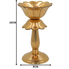 Brass Lotus Diya, Handcrafted Oil Lamp for Puja, Festival, Temple, Home Decor, Small Brass Pooja Lamp for Diwali and Spiritual Rituals, Gold, 6 Inch, 1 Piece
