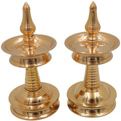 Brass Kerala Nilavilakku Lamp Set of 2 | Traditional Pooja Oil Vilakku, Temple Diya, Decorative Pittal Peetal Lamp for Home & Festive Decor, Gold, 2.5 Inch, 2 Piece