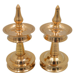Brass Kerala Nilavilakku Lamp Set of 2 | Traditional Pooja Oil Vilakku, Temple Diya, Decorative Pittal Peetal Lamp for Home & Festive Decor, Gold, 2.5 Inch, 2 Piece
