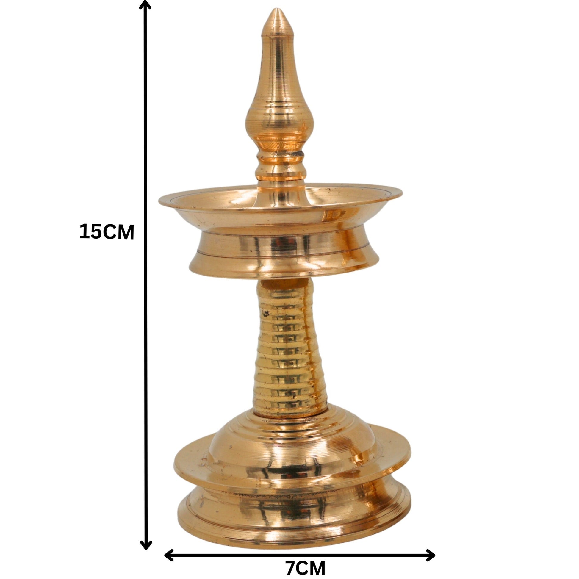 Brass Kerala Nilavilakku Lamp Set of 2 | Traditional Pooja Oil Vilakku, Temple Diya, Decorative Pittal Peetal Lamp for Home & Festive Decor, Gold, 2.5 Inch, 2 Piece