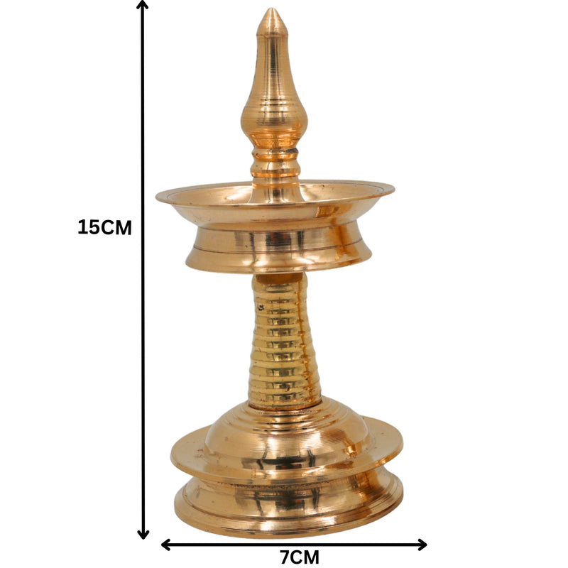 Brass Kerala Nilavilakku Lamp Set of 2 | Traditional Pooja Oil Vilakku, Temple Diya, Decorative Pittal Peetal Lamp for Home & Festive Decor, Gold, 2.5 Inch, 2 Piece