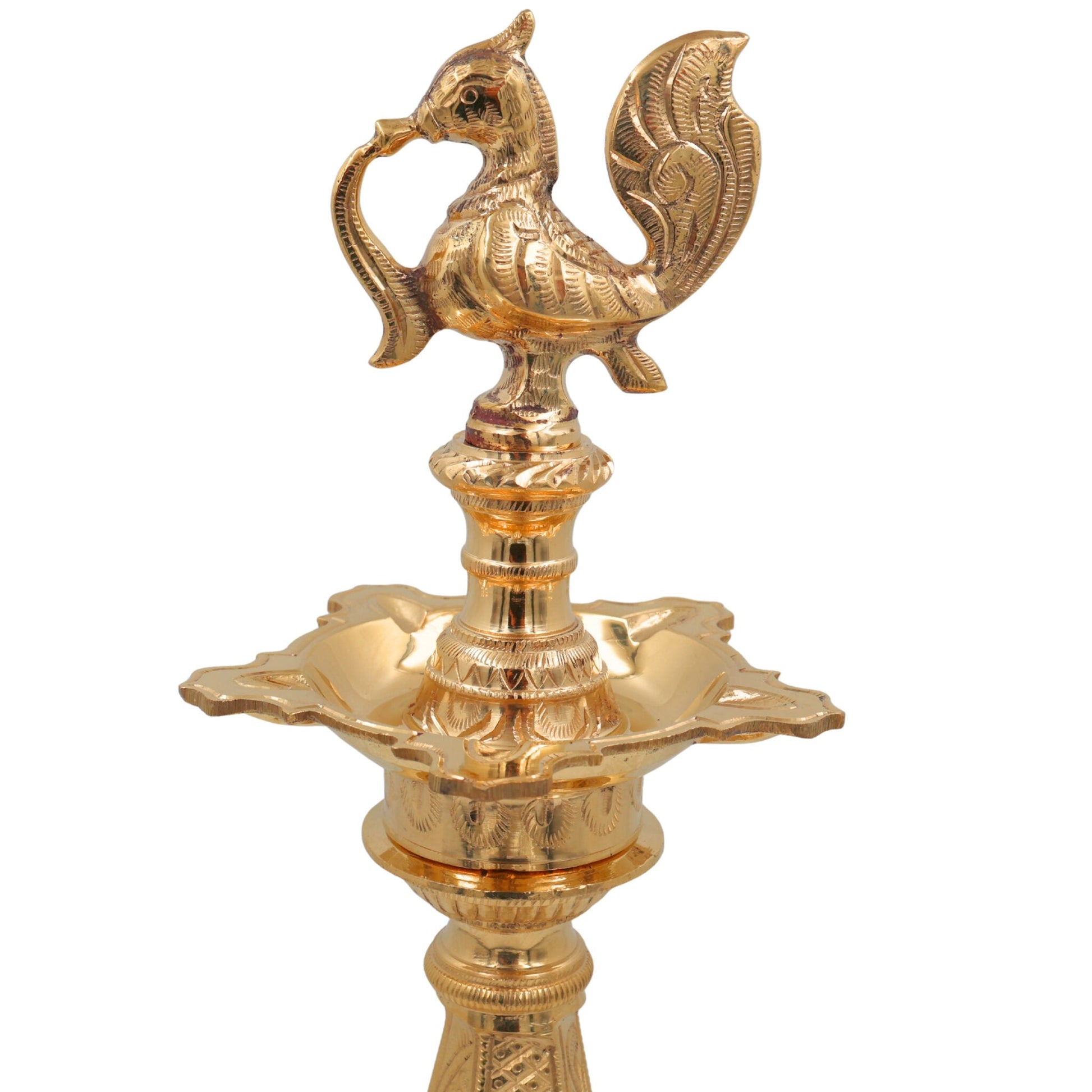 Handcrafted Brass Table Lamp, Peetal Pital Pittal Ashtadhatu Deepam, Velli Tambra Pooja Diya for Temple, Home Decor & Gifting, Gold, 16.5 Inch, 1 Piece