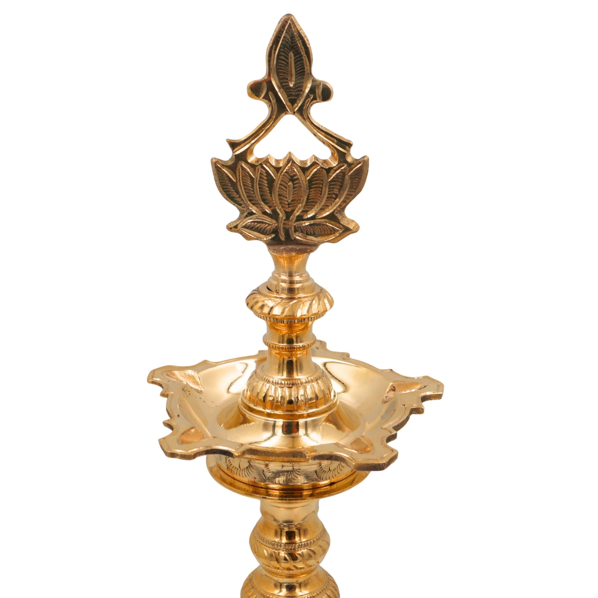 Brass Traditional Handcrafted Oil Lamp, Pooja Diya Stand, Temple Deepam Holder, Festival Aarti Lamp, Decorative Brass Diya, Gold, 16 Inch, 1 Piece