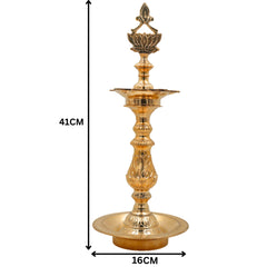 Brass Traditional Handcrafted Oil Lamp, Pooja Diya Stand, Temple Deepam Holder, Festival Aarti Lamp, Decorative Brass Diya, Gold, 16 Inch, 1 Piece