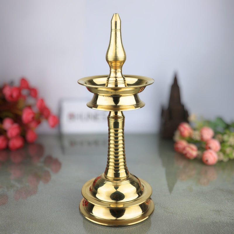 Brass Kerala Lamp Table Nilavilakku, Traditional Handmade Brass Oil Lamp, Ethnic Pooja & Temple Lighting, Antique Brass Home Decor, Festival & Spiritual Lamp, Gold, 13 Inch, 1 Piece