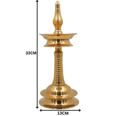 Brass Kerala Lamp Table Nilavilakku, Traditional Handmade Brass Oil Lamp, Ethnic Pooja & Temple Lighting, Antique Brass Home Decor, Festival & Spiritual Lamp, Gold, 13 Inch, 1 Piece
