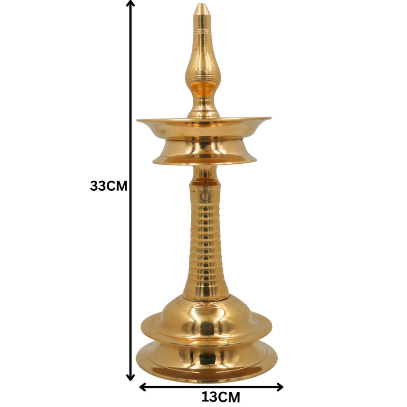 Brass Kerala Lamp Table Nilavilakku, Traditional Handmade Brass Oil Lamp, Ethnic Pooja & Temple Lighting, Antique Brass Home Decor, Festival & Spiritual Lamp, Gold, 13 Inch, 1 Piece
