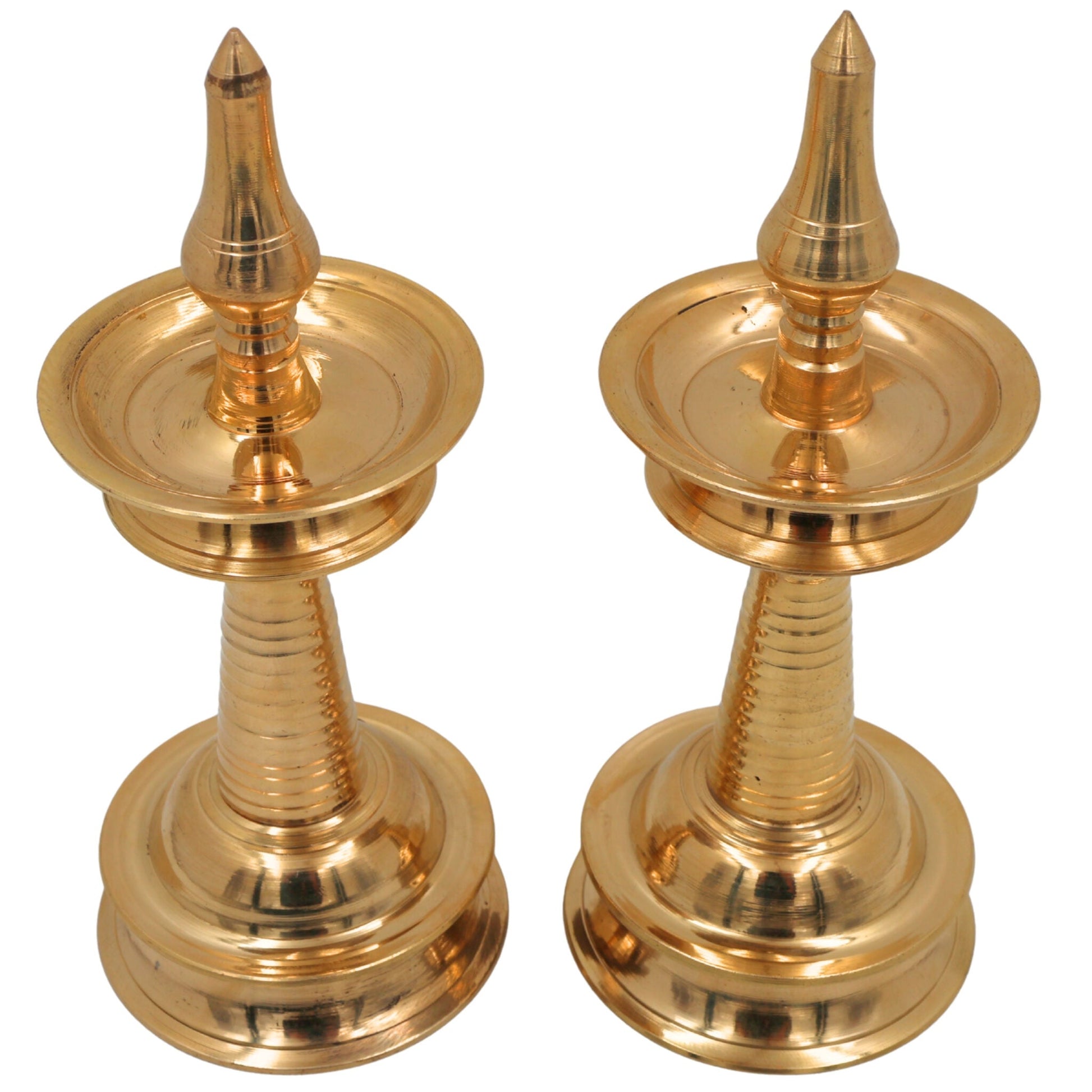 Brass Kerala Lamp Nilavilakku, Traditional Handmade Table Pooja Lamp, Ethnic Brass Oil Lamp for Home Decor & Temple, Set of 2, Gold, 8.5 Inch, 1 Piece