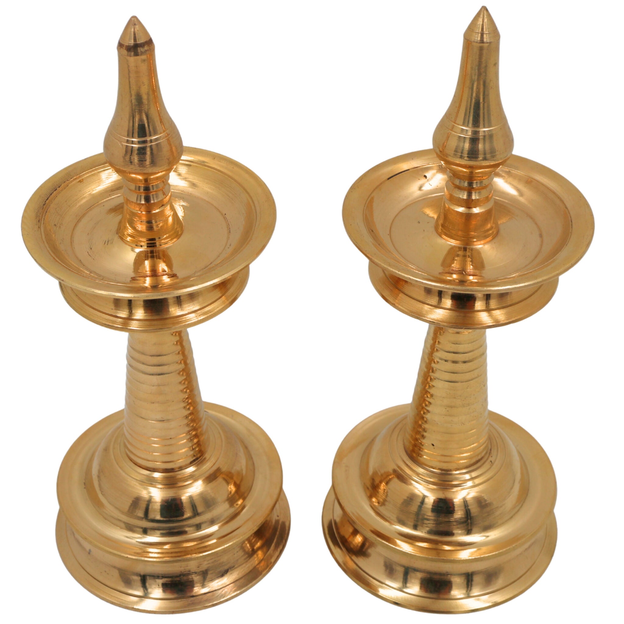 Brass Kerala Lamp Nilavilakku, Traditional Handmade Table Pooja Lamp, Ethnic Brass Oil Lamp for Home Decor & Temple, Set of 2, Gold, 8.5 Inch, 1 Piece