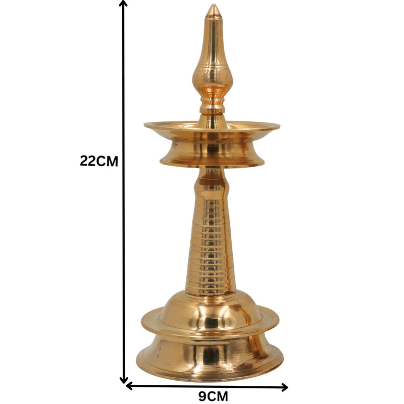 Brass Kerala Lamp Nilavilakku, Traditional Handmade Table Pooja Lamp, Ethnic Brass Oil Lamp for Home Decor & Temple, Set of 2, Gold, 8.5 Inch, 1 Piece