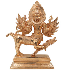 Handmade Bronze Sharabha Idol, Panchaloha & Ashtadhatu Murti, Lord Sharabha Statue for Temple, Pooja, Home Decor, Chola Art, Gold, 10 Inch, 1 Piece