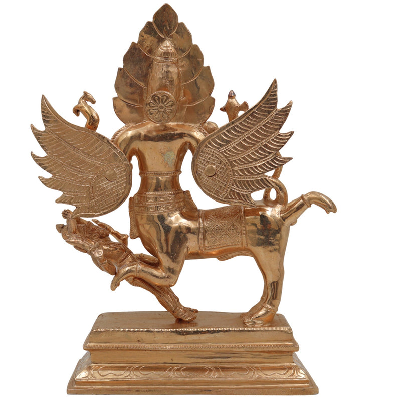 Handmade Bronze Sharabha Idol, Panchaloha & Ashtadhatu Murti, Lord Sharabha Statue for Temple, Pooja, Home Decor, Chola Art, Gold, 10 Inch, 1 Piece